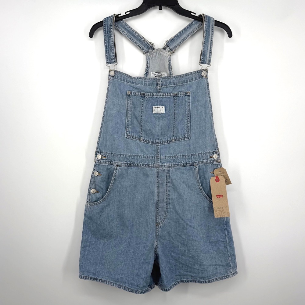 Levi's Denim Shortalls Womens XL Blue NWT Light Wash Bib Overalls